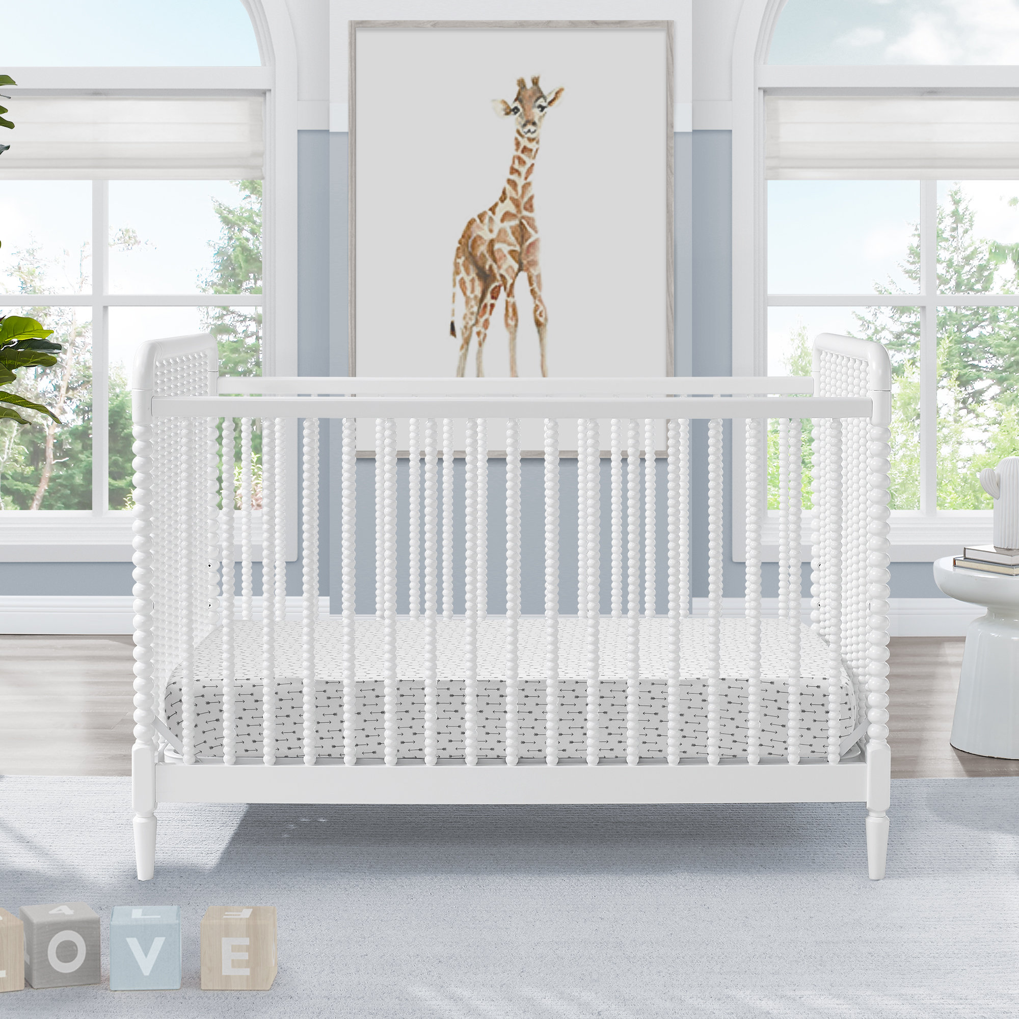 Saint 4-in-1 Convertible Crib, Crib + Mattress + Protector, Bianca White