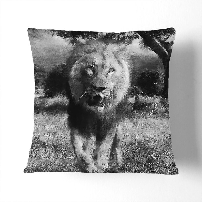 Lion Vol.5 Square Throw Cushion, 40cm H x 40cm W x 15cm D, Black