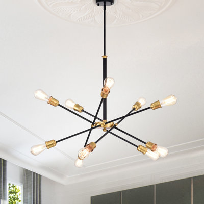 Luminaire suspendu spoutnik linéaire noir et doré à 10 lumières Lepe