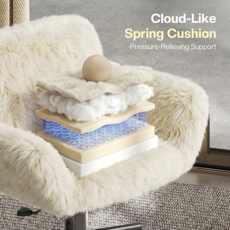 Side Chair, Beige-Faux Fur