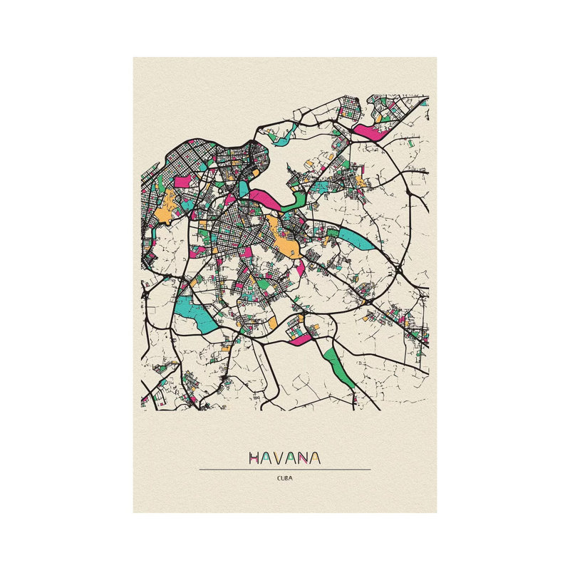 «Havana, Cuba Map» par Ayse Deniz Akerman - impression sur toile tendue, H 26 po x l 18 po x P 1,5 po