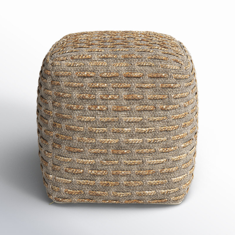 Rue Square Brown and Gray Cotton Wool Pouf