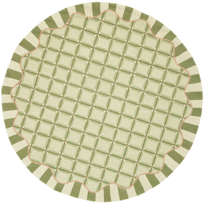 Kinchen Hand Hooked Wool Pile Geometric Rug, Round 5'6"