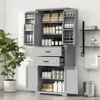 72.5" Tall Bathroom Storage Cabinet With Multi-Functional Storage Space, Two Deep Drawers