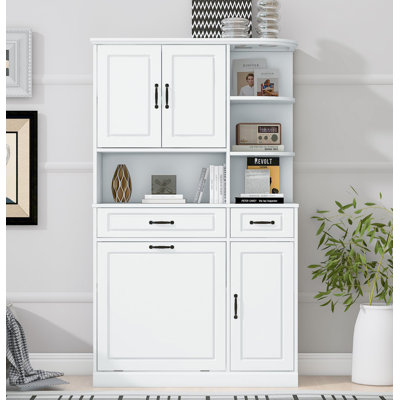 Tall Freestanding Storage Cabinet With Drawers And Doors, Adjustable Shelves, Flip Drawer Design, Modern Organizer Cabinet For Bathroom, Living Room, Or Office, White MDF Cabinet