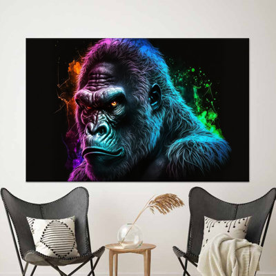 Abstract Gorilla Tempered Glass Print: Modern Canvas Wall Art,1P Wrapped Canvas