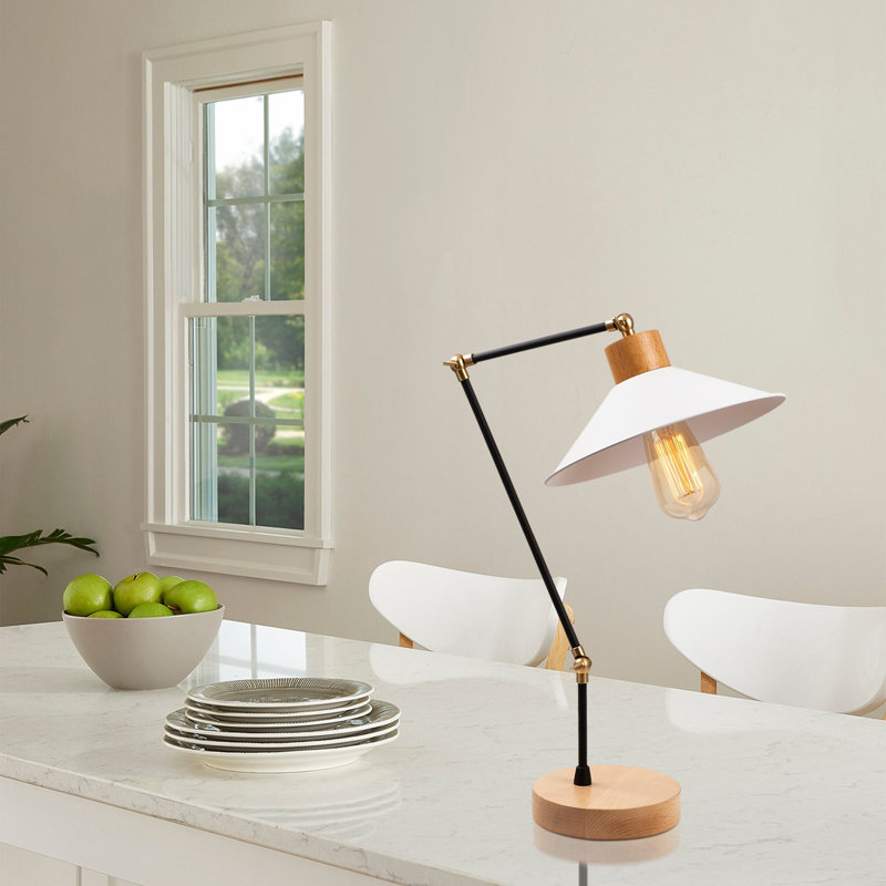 Stylish Scandinavian Table Lamp, Metal Body with Wooden Base, 9.4 in Diameter x 20.5 in Height | E27 Socket, Max 40W | 78.7 in Cable Length, IP20 Rated | Perfect for Modern Living Rooms, Bedrooms & Home Offices, Elegant Solid Color Design