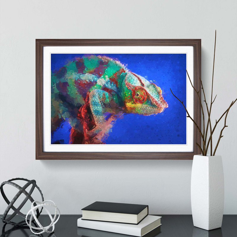 A Chameleon in Abstract - Picture Frame Graphic Art Print, 48cm H x 65cm W x 2cm D, Walnut Framed