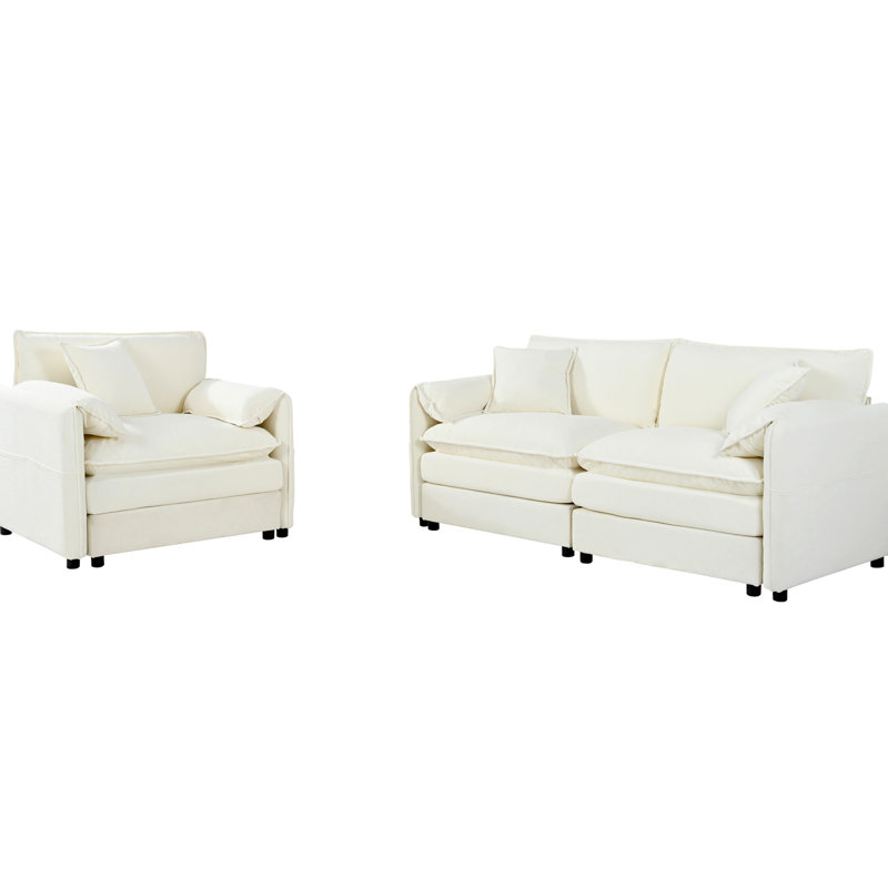 Ensemble luxueux de causeuse nuage en chenille 2 pièces avec siège profond et confort moelleux pour le salon, la chambre à coucher ou le bureau.
