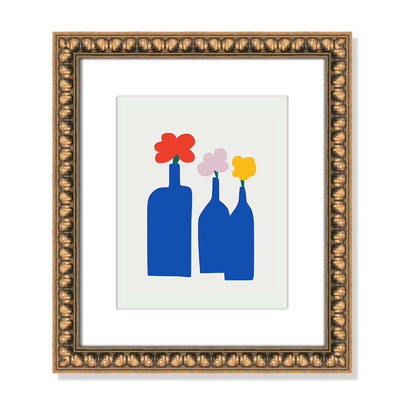 «Bold Blooms Trio Print» par Dean, 14'' W x 16'' H, Matted Print, Perles de feuilles dorées