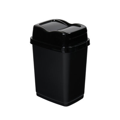 Small Plastic Trash Can with Swing Lid for Dorm, Bathroom, Bedroom, 2.5 gallon - 10 Litre, Black