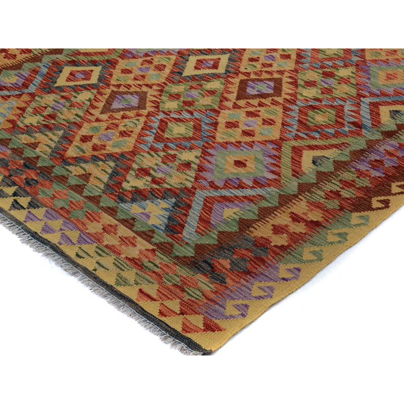 Tapis oriental doré / rouge en laine tissé à la main Jorge