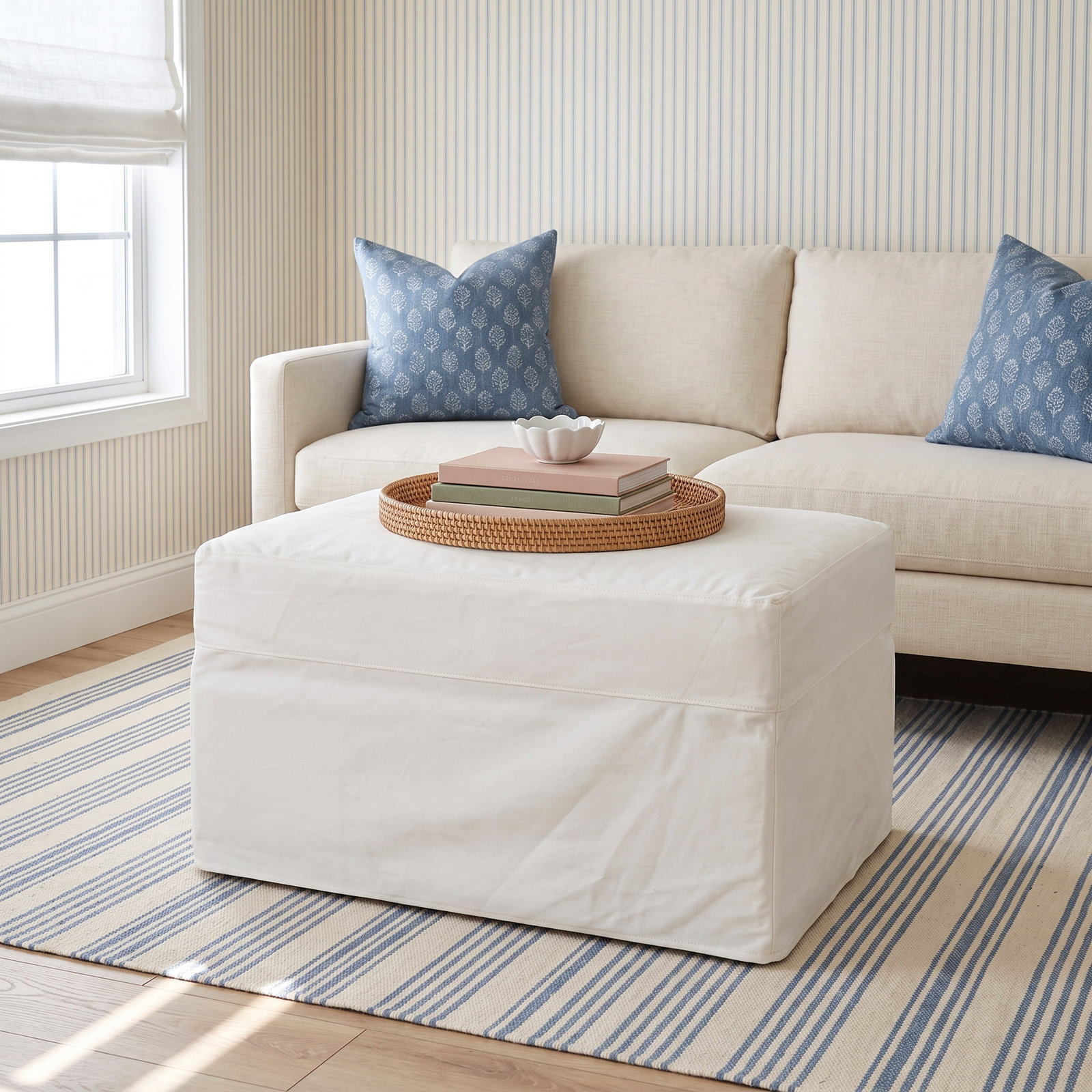 Savannah 41" Ottoman, Classic Bleach White Twill