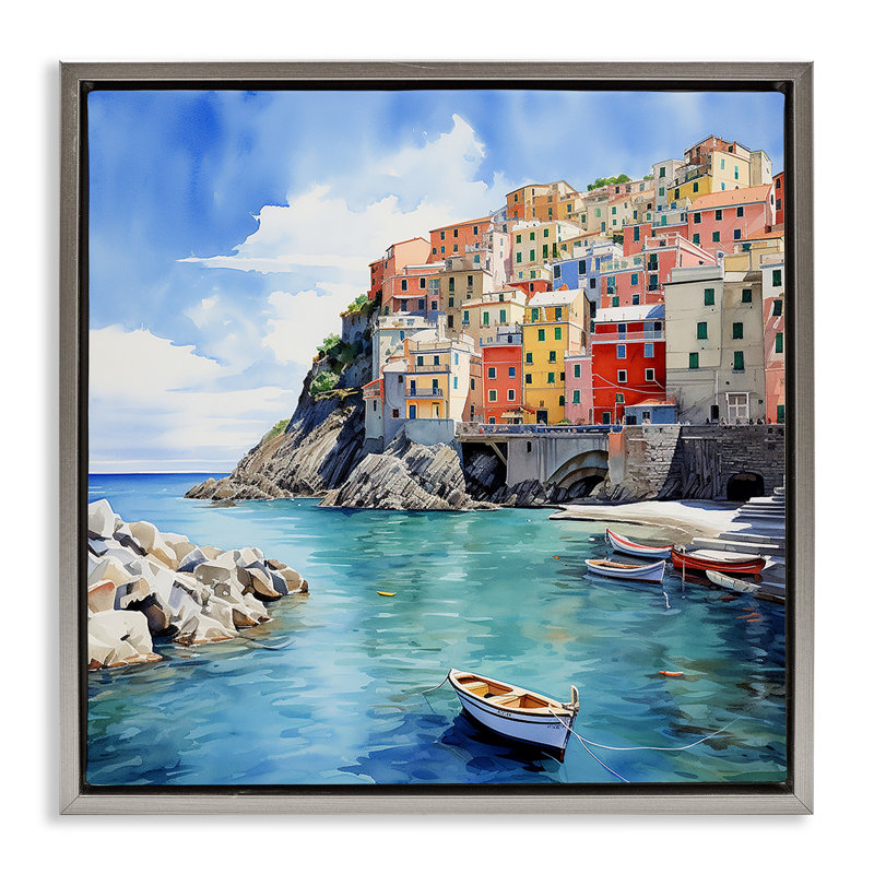 Cinque Terre Port, Cadre flottant gris lustré, H 25 po x l 25 po