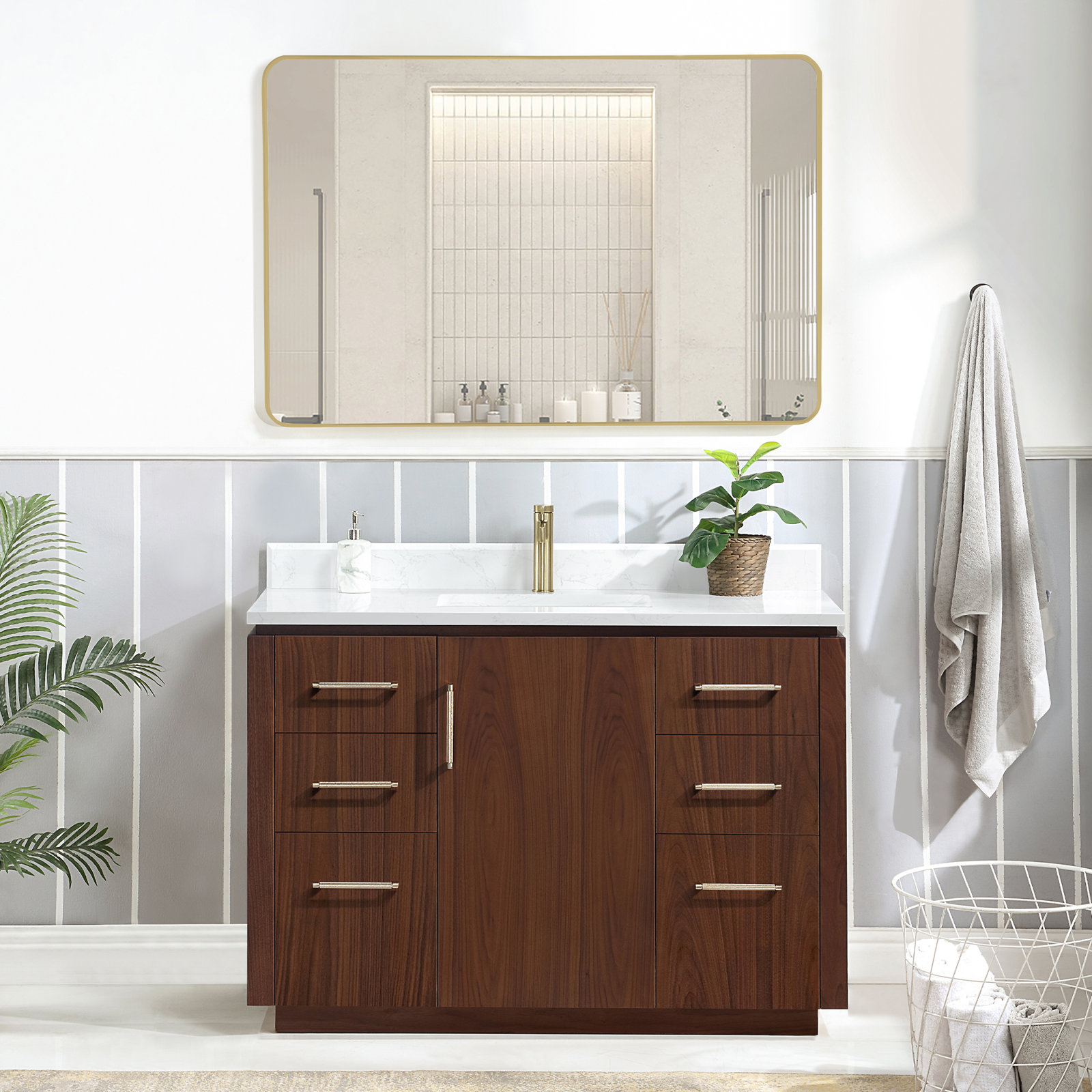 Cloverfield 48'' Single Bathroom Vanity, Natural Walnut, Gold