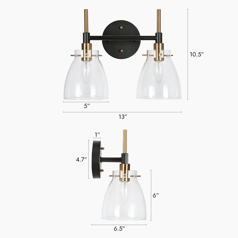 2-Light Dimmable Bell Clear Glass Modern Bathroom Vanity Light, 2