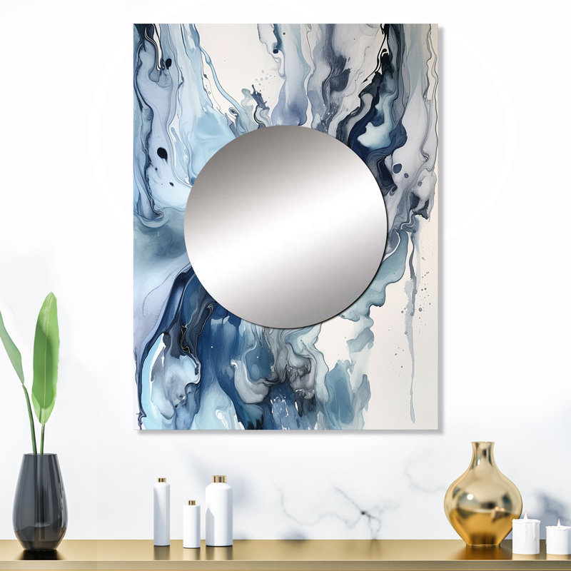 «Loubins Blue and Grey Ethereal Elixir II - Abstract Unique Wall Mirror, Blue Mirror, Printed Art en métal, 32 po x 24 po