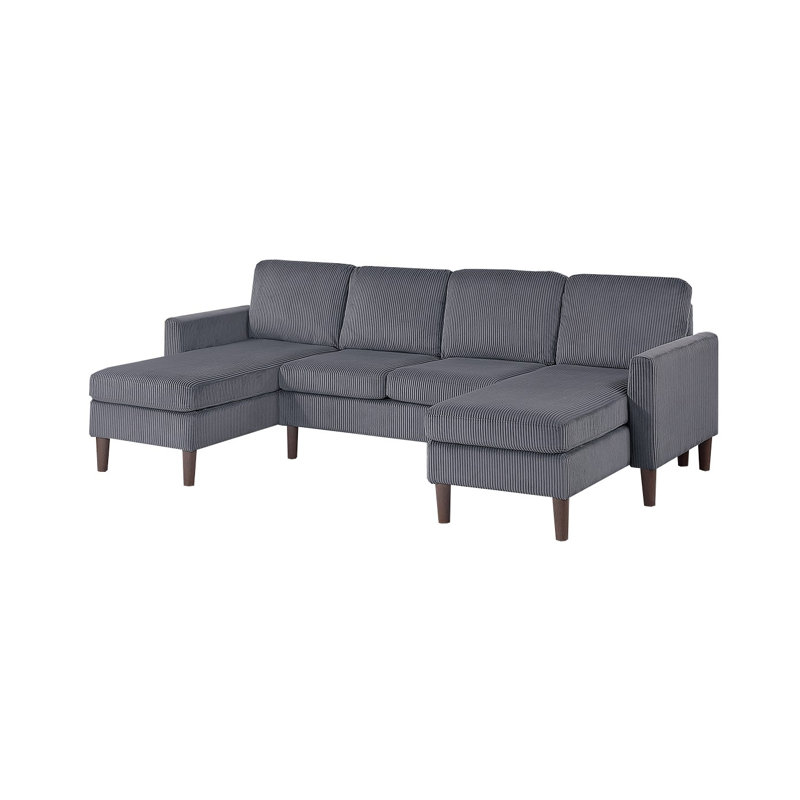 Ensemble de canapé d'angle en U 3 pièces en velours côtelé gris foncé, 3 pièces