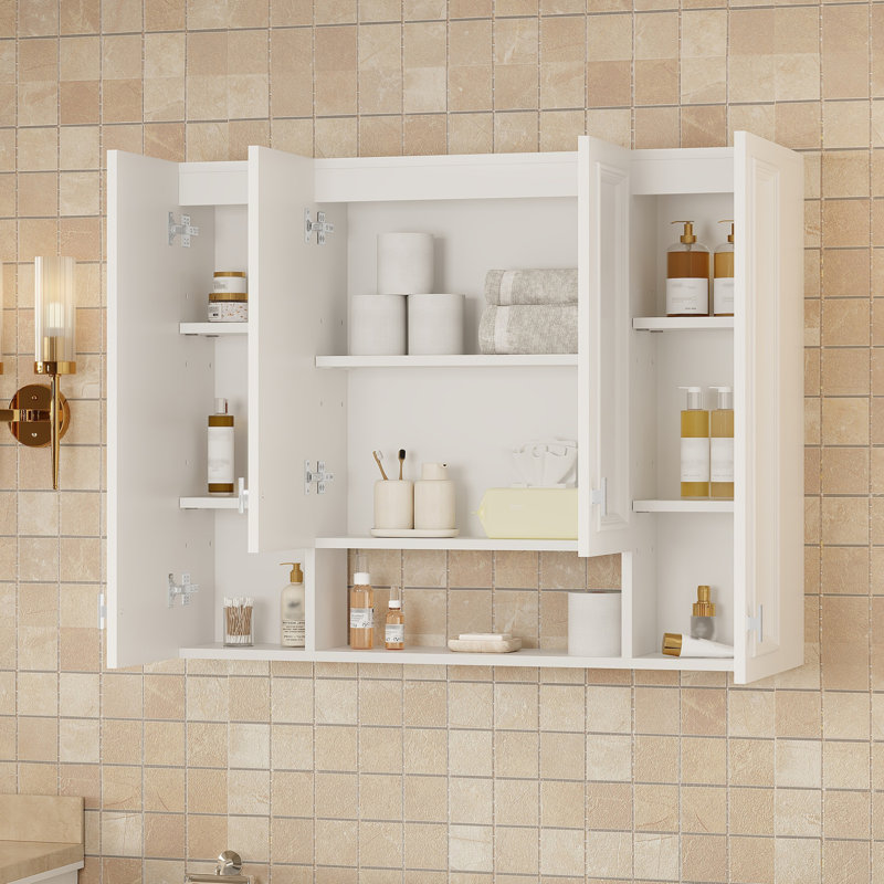 Armoire de salle de bain murale à fermeture souple avec tablettes réglables, White