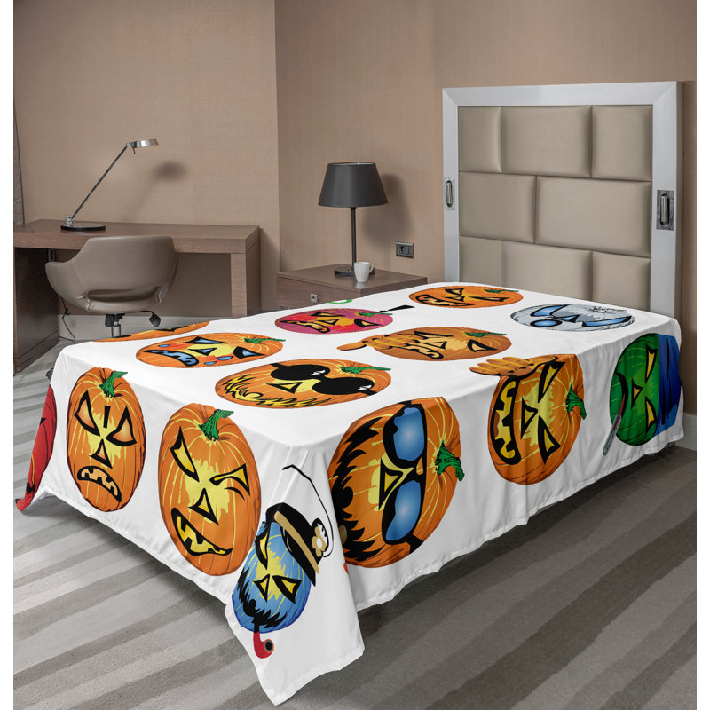 Ambesonne Halloween Top Flat Sheet Pumpkin Orange, Twin Flat Sheet