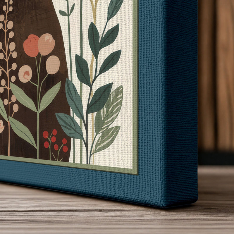 Bear Among Wildflowers Boho - Wrapped Canvas, 36x24 - 91.4 x 61.0 cm, Teal Border