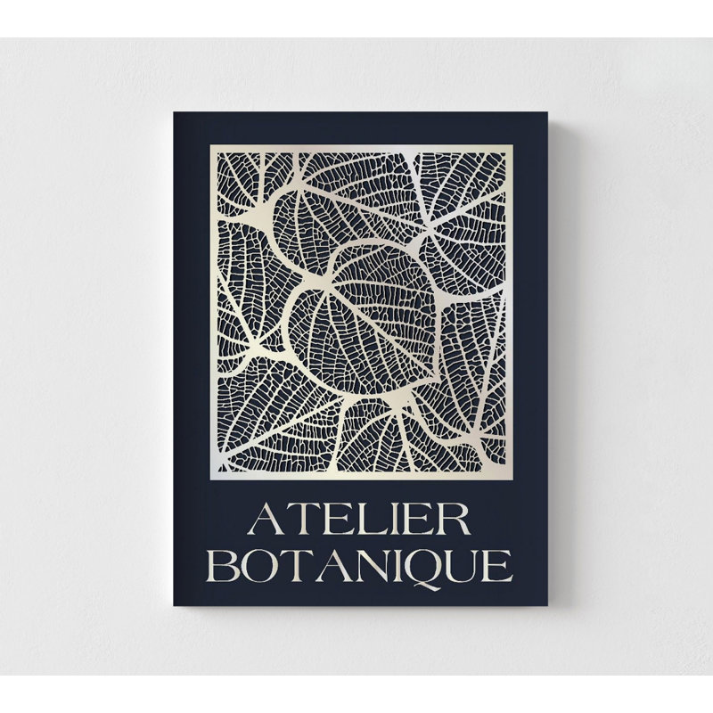 Framed Botanical Poster Print, Minimalist Leaves Print, Navy Blue Poster Print, Nature Wall Decor, Framed Wall Art, Oversized Wall Art