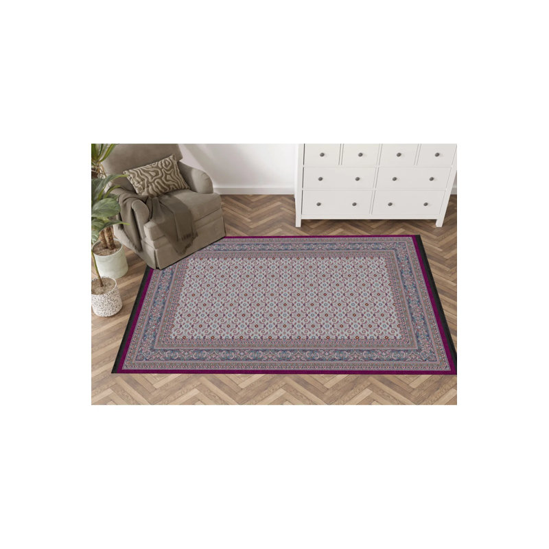 Tapis décoratif rétro motif floral rose à motif floral, Rectangle 4 pi 11,06 po x 7 pi 6,55 po