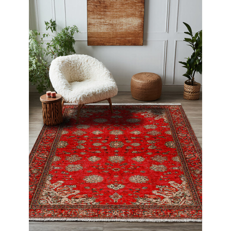 Susan Red Oriental Machine Printed Cotton Polyester Area Rug, Runner 2'8" x 11'6"