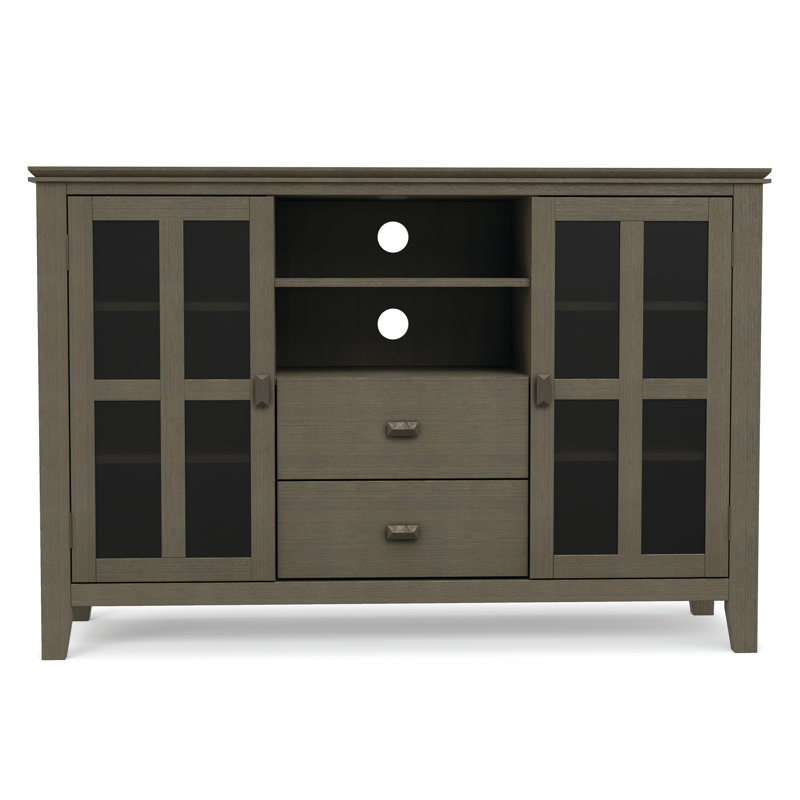 Meuble télé haut en bois massif Artisan, Gris champêtre