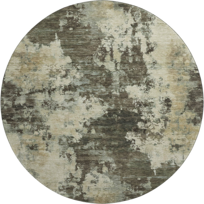 Premium Machine Washable Mayfield AMF2066 Abstract Rug, 8' Round, Brown