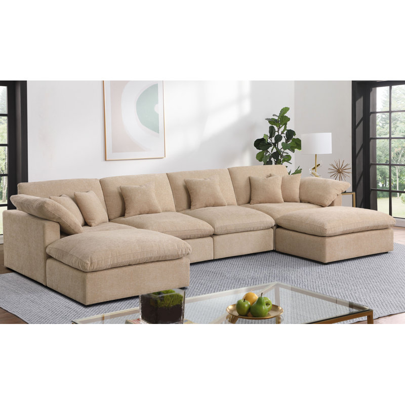 155.7" W 6-Piece Modular Chenille Sectional, Camel Chenille