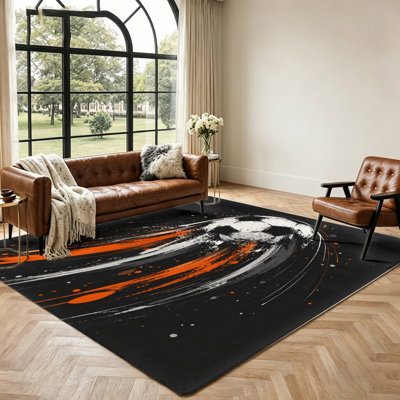 Tapis Dynamic Football Splash, tapis de sol Motion Art, tapis intérieur antidérapant et lavable pour le salon, la chambre à coucher, le jeu, l'adolescent, la décoration homme des cavernes, cadeau de fan de sport, maison unique, tapis