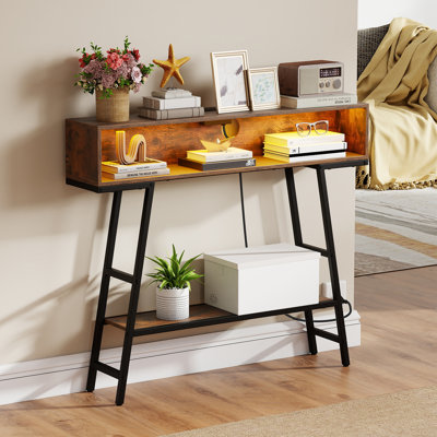 Console Table 3-Tier Entryway Table Narrow Sofa Table Behind Couch Table With LED Light