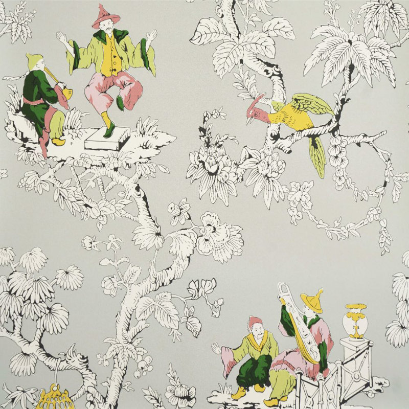 Papier peint Chinoiserie Moderne, Gris tourterelle