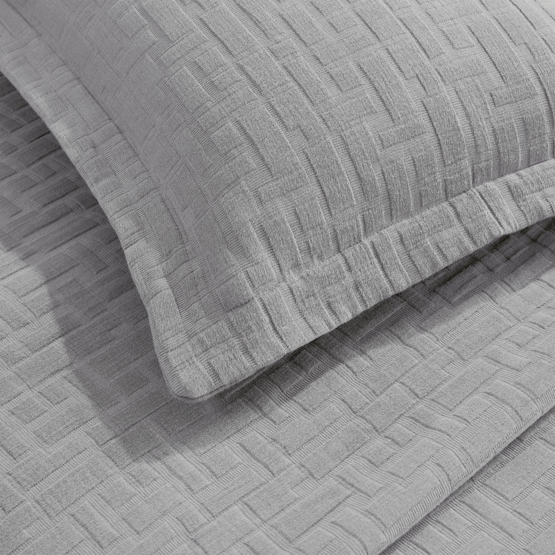 Madrid Cotton Medium Weight Geometric Matelasse Bedspread And Sham Set, California King Bedspread + 2 King Shams, Gray