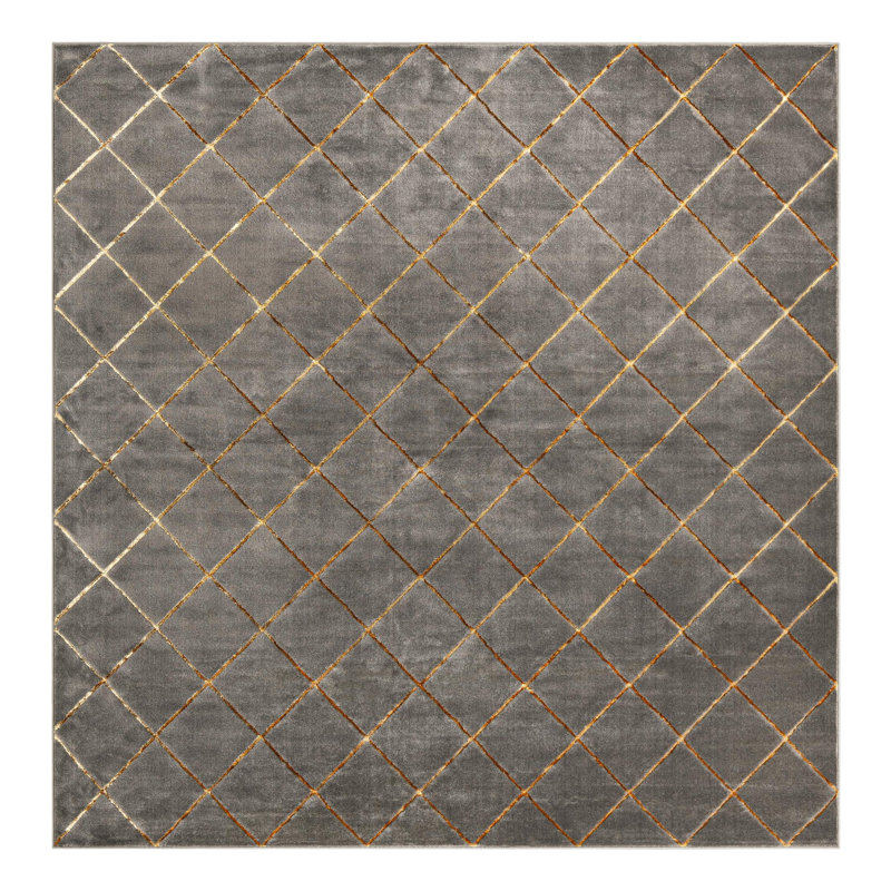 Latitude Run® Checks Novica Rug Gray and Gold, Square 10'