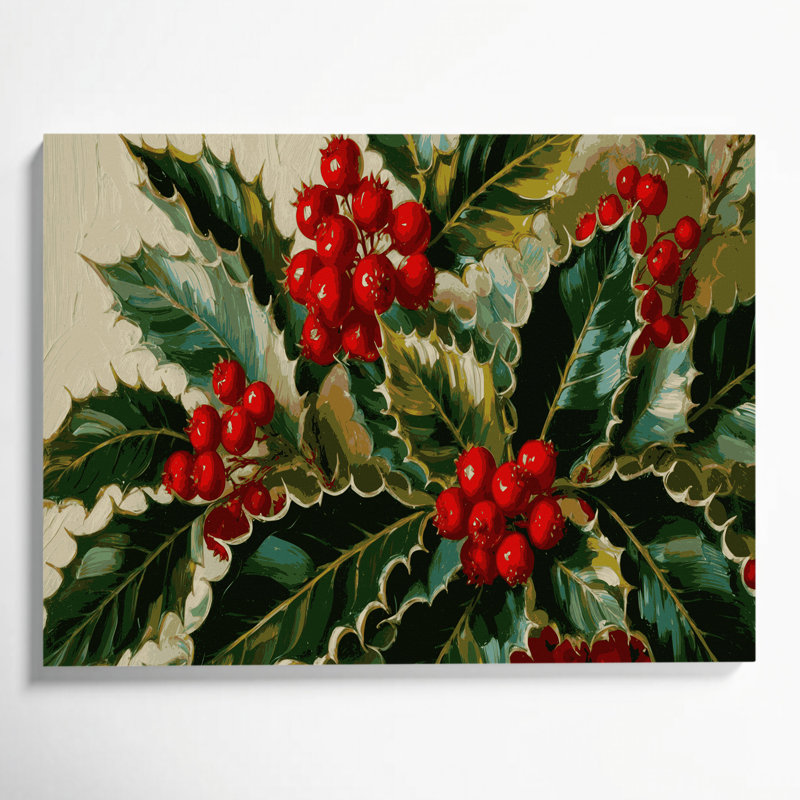 Art de Noël sur toile de Noël houx et baies brunes, H 11 po x l 14 po