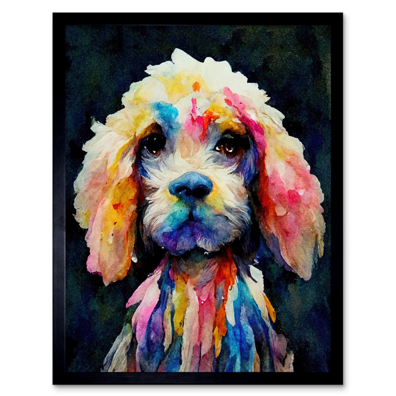 Abstract Dog Spaniel Cavapoo Cockapoo - Single Picture Frame Print, 25.9cm H x 20.6cm W x 1.5cm D