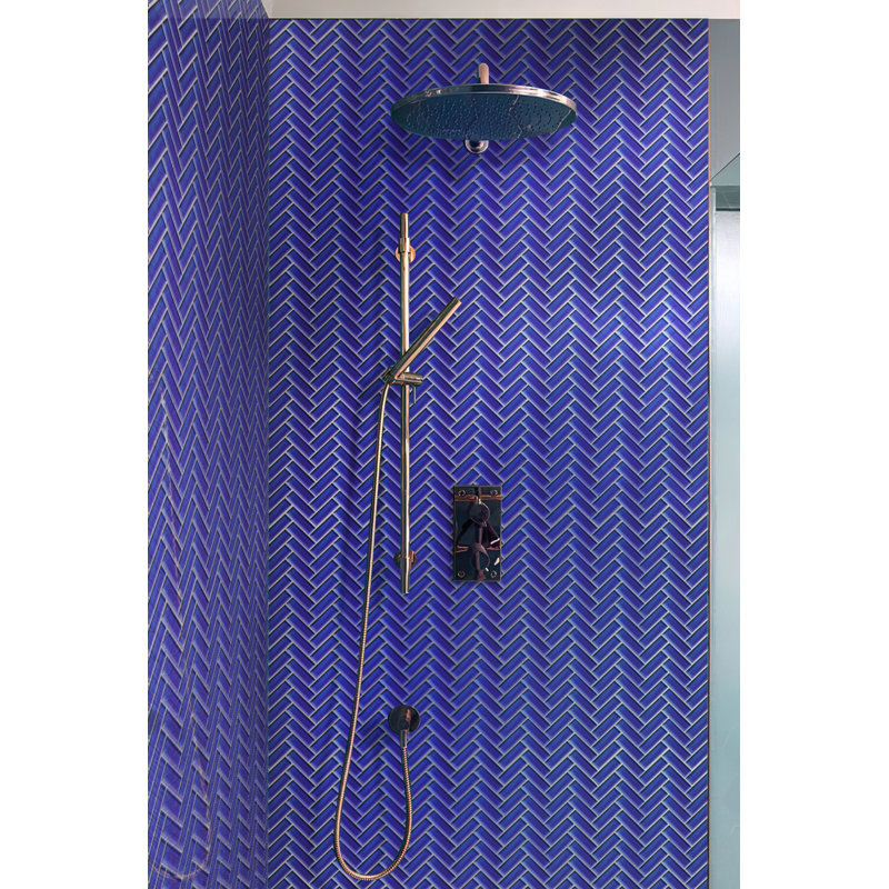 Carreau de mosaïque en verre poli à chevrons 11 po x 12,6 po, Bleu cobalt