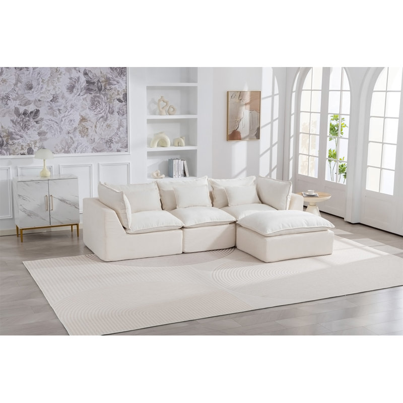 Canapé modulaire surdimensionné de 102,3 po de large avec canapé modulaire True Relax Comfy, Antique White Velvet