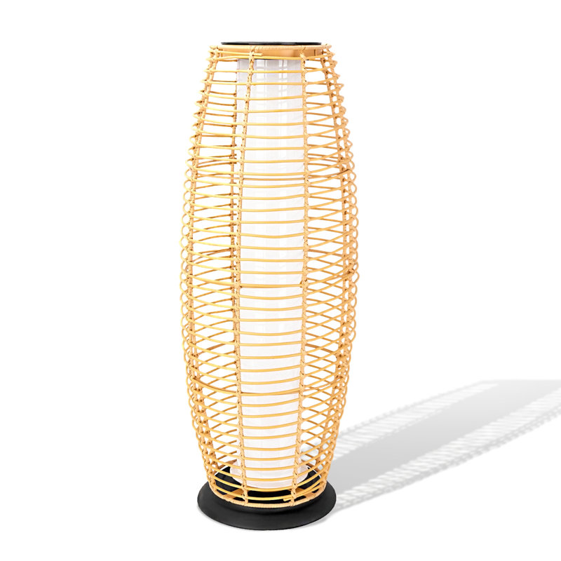 Boho‑Style Oval Woven Rattan Solar Floor Lantern, Solar & USB Rechargeable, IP65 Waterproof Warm Ambient Light, 10‑12H Runtime for Patio, Backyard, Lawn & Courtyard Decor