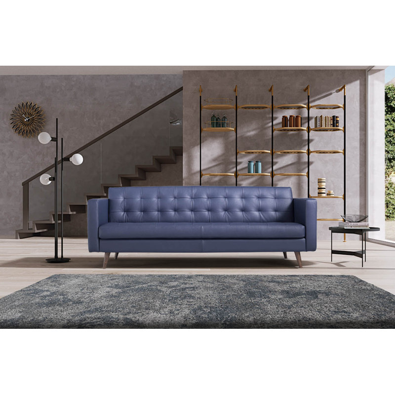Mekhi 87'' Upholstered Sofa, Blue Prussia Genuine Leather