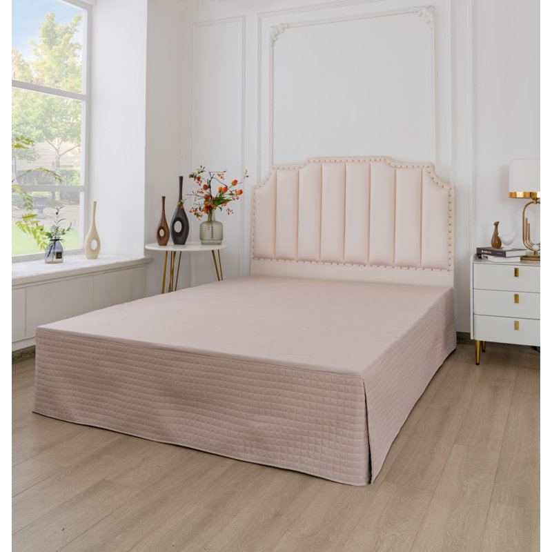  Grid Quilted Microfiber Bed Skirt with 14" Drop, Queen, Natural