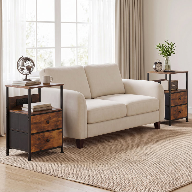 39 cm W Steel Bedside Table, Rustic Brown