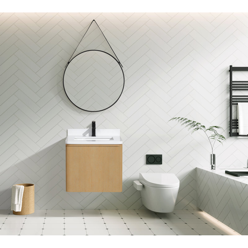 Bueche 24" Single Floating Bathroom Vanity With Engineered Quartz Top
