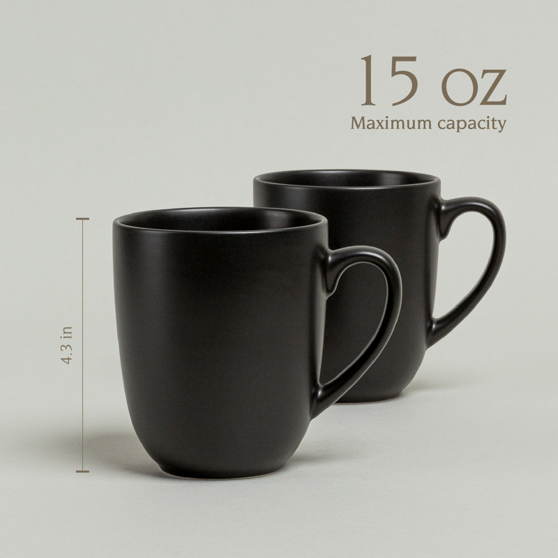 over&back Coupe Semi-Matte Hand-Finished Stoneware Mugs, Black