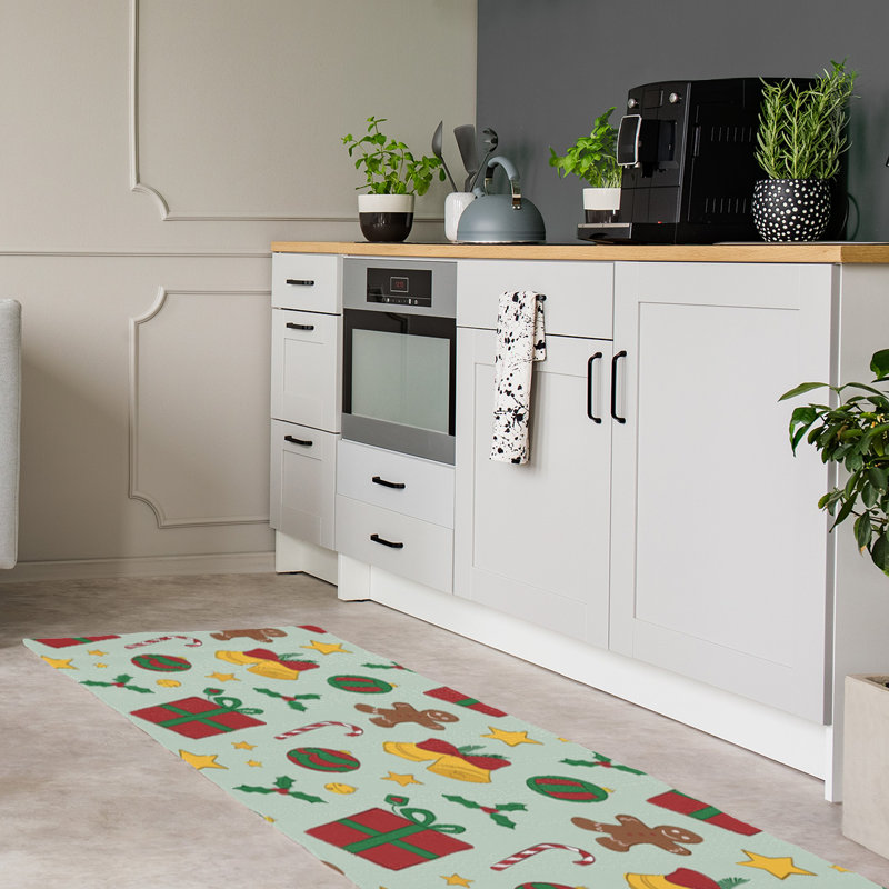 Tapis vert/rouge/jaune fait main, Tapis de couloir 2 pi x 8 pi