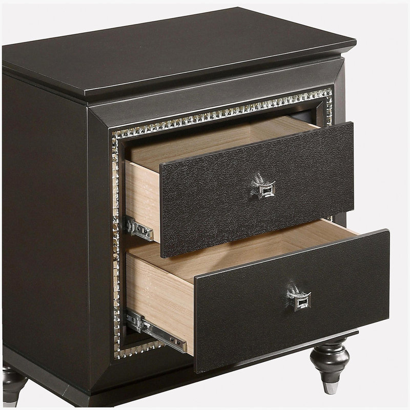 Metallic Grey Nightstand with 2 Drawers