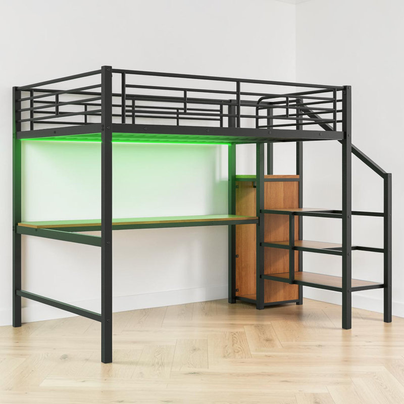 Kids Full Loft Bed, Black/Brown