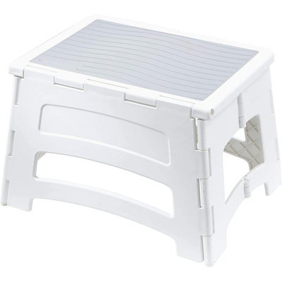 Mini Folding Step Stool, Short, Foldable, Lightweight With Slip Resistant Treads And Non-Slip Feet, White